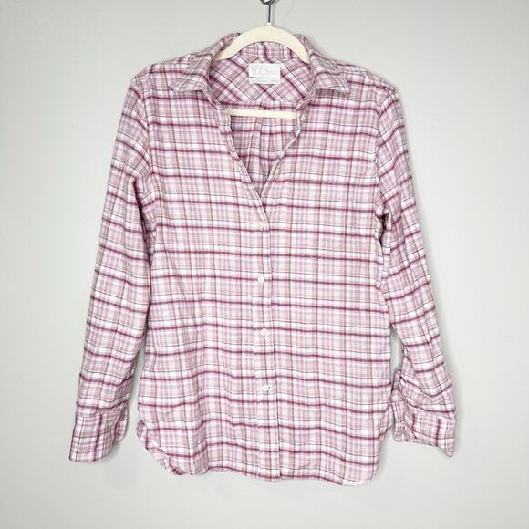 J.Crew Womens Button-Up Shirt Flannel Plaid Long Sleeve Classic-Fit Pink Size 4 - Picture 1 of 7